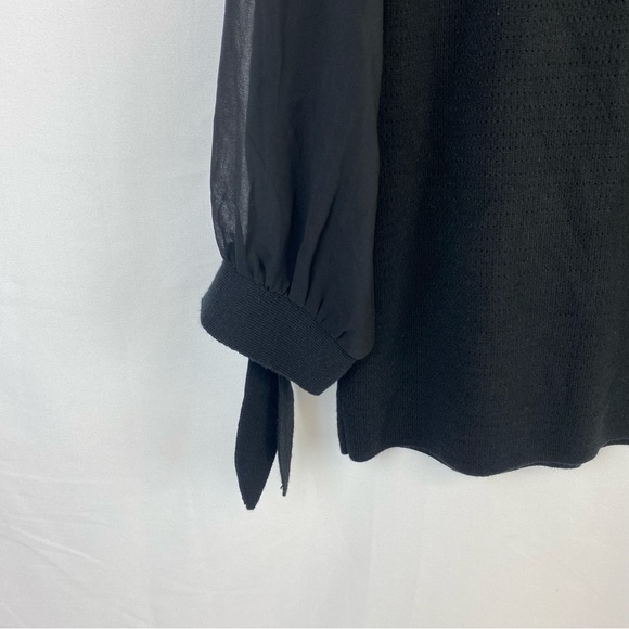 NWT Chico’s Sheer Romantic Sleeve Tie Knit Black Pullover Sweater Size 2/Large - Picture 7 of 9